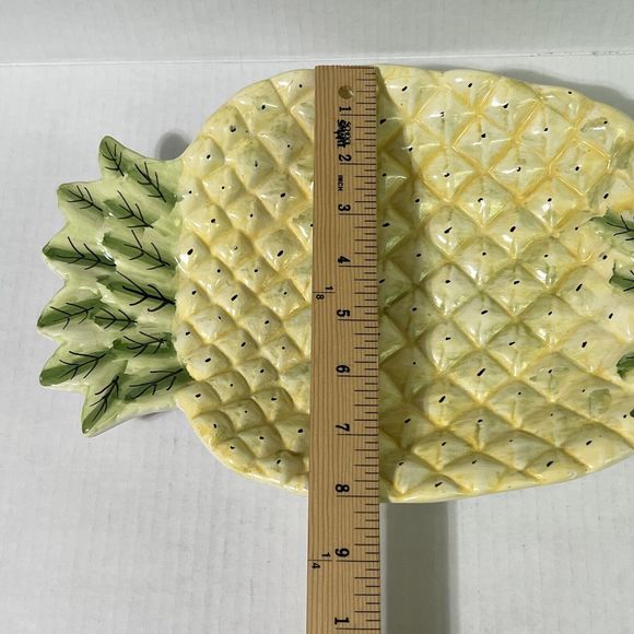 VINTAGE Ceramic Pineapple Trinket Tray Catchall Yellow and Green - Picture 9 of 17